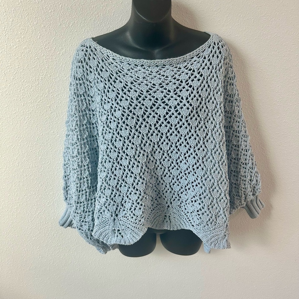 moon & madison Light Blue Crochet Sweater